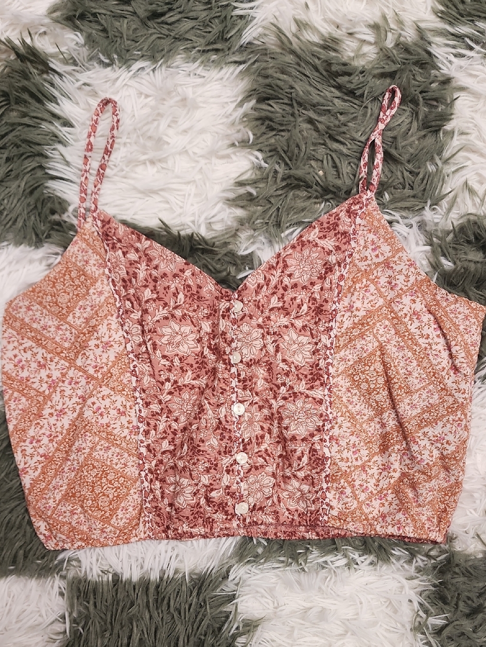 American Eagle Linen Boho Cropped Tank